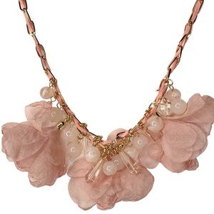 C1946 Vintage-Inspired Pink Floral Fabric and Acrylic Beaded Necklace